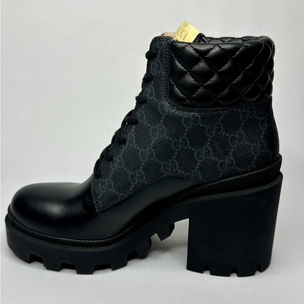 Gucci Quilted Black Lace-Up Boots - Picture 1 of 4